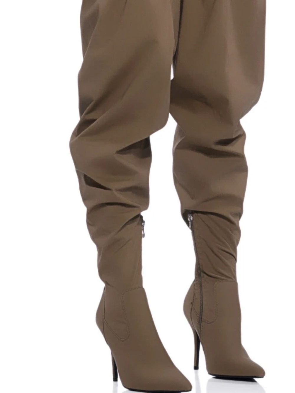 Stretch Over-the-Knee Stiletto Boots in Taupe